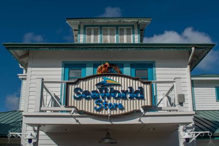 Orlando, Florida. October 29, 2019. Top view of Seaworld Store sign at Seaworld 2のeditorial素材