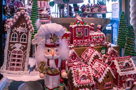 Orlando, Florida. November 06, 2019. Nutcracker and houses of Christmas village in store at Seaworldのeditorial素材