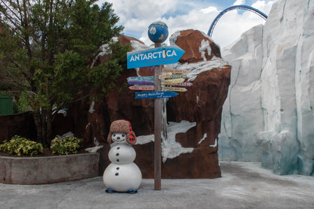 Orlando, Florida. November 06, 2019. Antarctica sign and snowman at Seaworldのeditorial素材