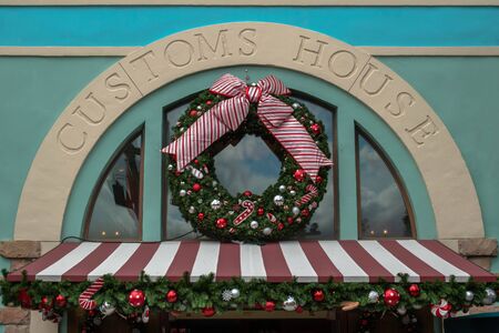Orlando, Florida. November 06, 2019. Top view of Customs House with Christmas ornaments at Seaworldのeditorial素材