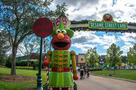 Orlando, Florida . November 22, 2019. Top view of Elmo in Sesame Street Land at Seaworld Christmas Celebration 2