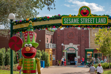 Orlando, Florida . November 22, 2019. Top view of Elmo in Sesame Street Land at Seaworld Christmas Celebration 4