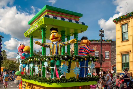 Orlando, Florida. November 22, 2019. Bert and Ernie in Sesame Steet Party Parade at Seaworld 2