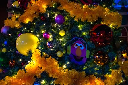Orlando, Florida . November 24, 2019. Partial view of Christmas Tree in Sesame Street land at Seaworlds Christmas Celebration.のeditorial素材