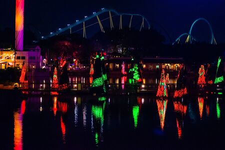 Orlando, Florida. November 23, 2019. Colorful Sea of Trees in SeaWorlds Christmas Celebration 73のeditorial素材