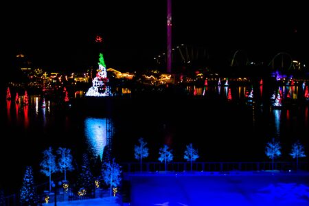 Orlando, Florida. November 23, 2019. Top view of colorful Sea of Trees in SeaWorlds Christmas Celebration 2のeditorial素材