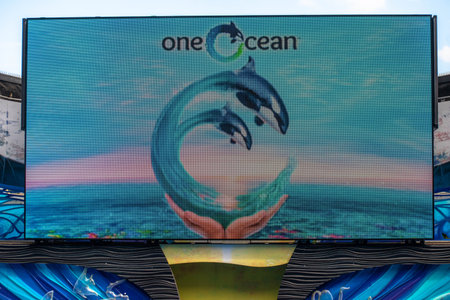 Orlando, Florida. November 22. 2019. One Ocean electronic sign at Seaworld