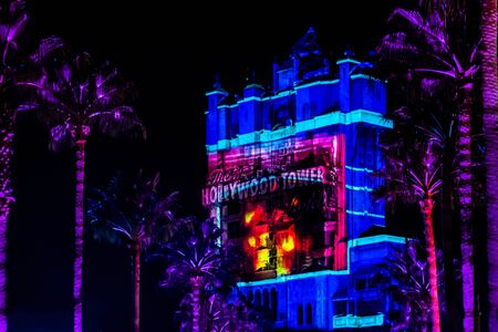 Orlando, Florida. November 27, 2019 Colorful projections on The Hollywood Tower Hotel at Hollywood Studios (43)のeditorial素材