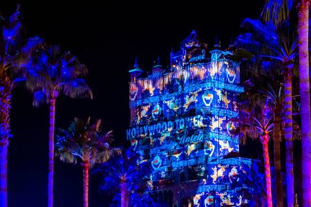 Orlando, Florida. November 27, 2019 Colorful projections on The Hollywood Tower Hotel at Hollywood Studios (127)のeditorial素材