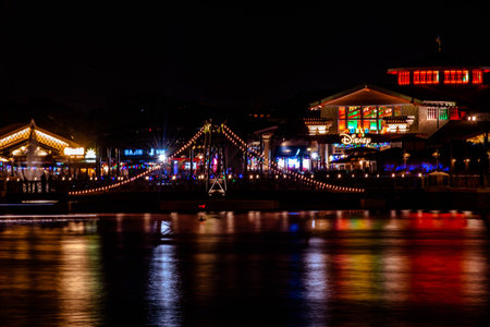 Orlando, Florida. November 29, 2019. Partial view of illuminated and colorful store in Lake Buena Vista 2のeditorial素材