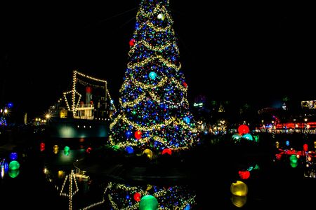 Orlando, Florida. November 27, 2019. Christmas tree and holyday decoration in Echo Lake at Hollywood Studios (3)のeditorial素材