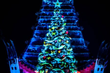 Orlando, Florida. November 27, 2019. Christmas tree reflecting on Chinese Theater at Hollywood Studios (633)のeditorial素材