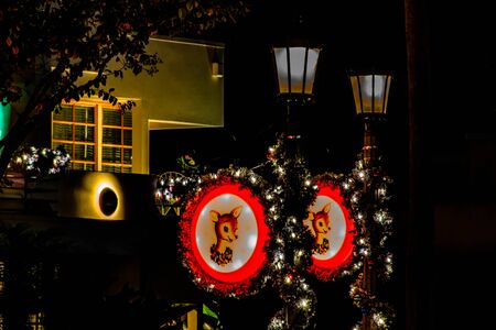 Orlando, Florida. November 27, 2019. Illuminated Christmas decoration in streetlights at Hollywood Studios (12のeditorial素材