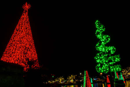 Orlando, Florida. December 30, 2019. Top view of colorful Christmas trees at Seaworld 3のeditorial素材