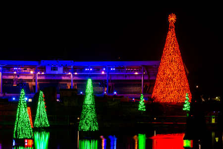 Orlando, Florida. December 30, 2019. Illuminated Christmas trees at Seaworld 3のeditorial素材