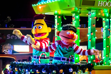 Orlando, Florida. December 30, 2019. Bert and Ernie in Sesame Street Christmas Parade at Seaworld 1