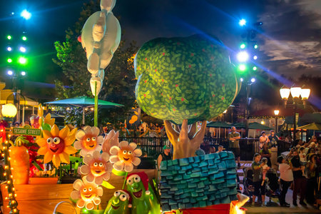 Orlando, Florida. December 30, 2019. Colorful float in Sesame Street Christmas Parade at Seaworld