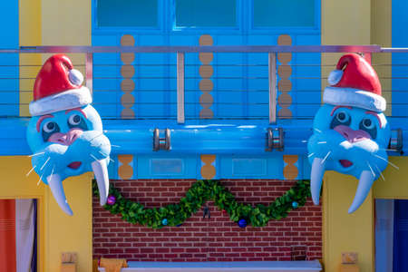 Orlando, Florida. December 07, 2019. Santa Sea Lions in High Christmas Special Show sign at Seaworldのeditorial素材