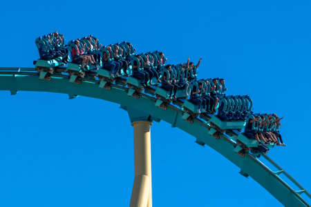 Orlando, Florida. December 07, 2019. People enjoying Kraken rollercoaster at Seaworld 2のeditorial素材