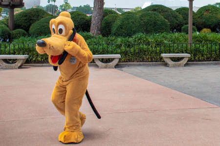Orlando, Florida. July 29, 2020. Beautiful view of Fountain in France Pavillion at Epcot (14)のeditorial素材