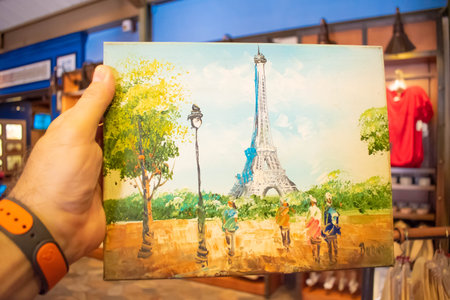 Orlando, Florida. July 29, 2020. Beautiful Eiffel Tower hand painted in France Pavilion at Epcot (38)のeditorial素材