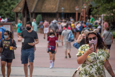 Orlando, Florida. July 29, 2020. People enjoying a hot summer day at Epcot (110)のeditorial素材
