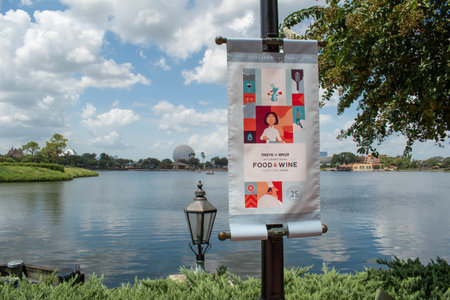 Orlando, Florida. July 29, 2020. Colorful Taste of Epcot International Food & Wine Festival sign at...