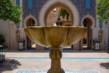 Orlando, Florida. July 29, 2020.Partial view of african style fountain in Morocco Pavillion at Epcot...