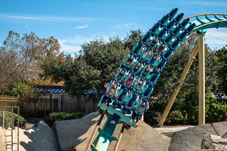 Orlando, Florida. December 22, 2020. People enjoying Kraken roller coaster at Seaworld (35)のeditorial素材