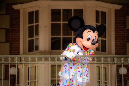 Orlando, Florida. August 04, 2020. Mickey Mouse waving from the balcony at Walt Disney World Railroad at Magic Kingdom (343)のeditorial素材