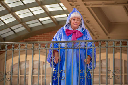 Orlando, Florida. August 04, 2020. Fairy Godmother waving waving from the balcony at Walt Disney World Railroad at Magic Kingdom (7)のeditorial素材