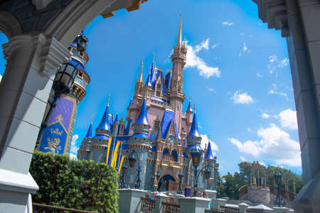 Orlando, Florida. August 04, 2020. Partial view of Cinderella Castle at Magic Kingdom (393)のeditorial素材