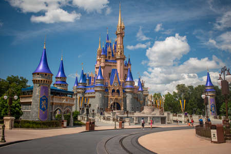 Orlando, Florida. August 04, 2020. Panoramic view of Cinderella Castle at Magic Kingdom (345)のeditorial素材