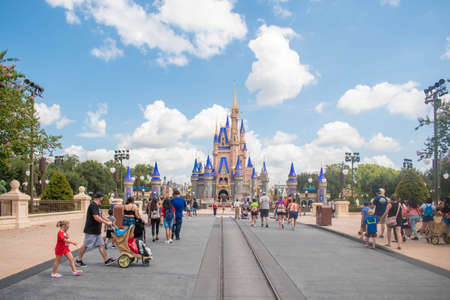 Orlando, Florida. August 04, 2020. Panoramic view of Cinderella Castle at Magic Kingdom (355)のeditorial素材