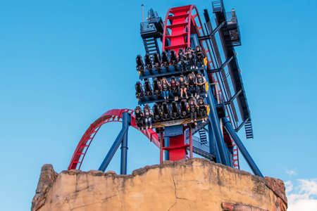 Tampa Bay, Florida. December 29, 2020, People having fun Sheikra rollercoaster at Busch Gardens (9)のeditorial素材