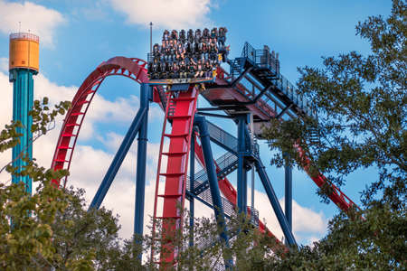 Tampa Bay, Florida. December 29, 2020, People having fun Sheikra rollercoaster at Busch Gardens (20)のeditorial素材