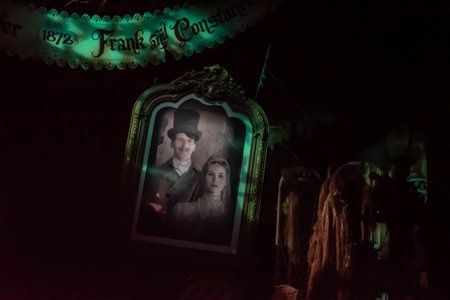 Orlando, Florida. September 02, 2020. Creepy portrait frame in Haunted Mansion at Magic Kingdom...
