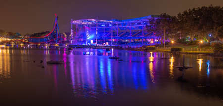 Orlando, Florida. September 03, 2021. Panoramic view of Bayside Stadium at night in Seaworld.のeditorial素材