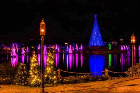 Orlando, Florida. December 30, 2020. Beautiful view of Christmas trees at Seaworld (2)のeditorial素材