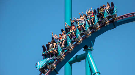 Orlando, Florida. July 28, 2021. People having fun Mako rollercoaster at Seaworld (4)のeditorial素材