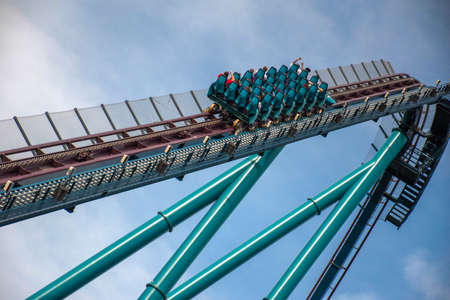 Orlando, Florida. September 28, 2021. People enjoying terrific Mako roller coaster at Seaworld (58)のeditorial素材