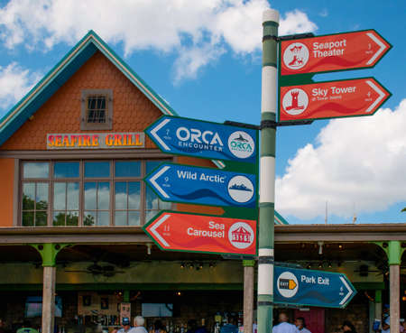 Orlando, Florida. September 28, 2021. Seafire Grill and attractions signs at Seaworld (66)のeditorial素材