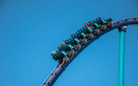 Orlando, Florida. July 28, 2021. People having fun Mako rollercoaster at Seaworld (5)のeditorial素材