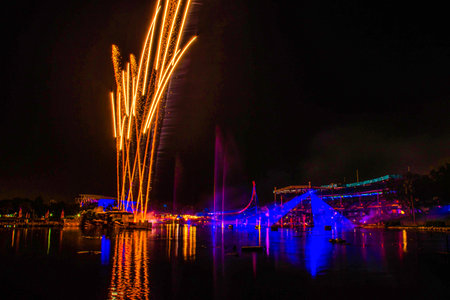 Orlando, Florida. September 03, 2021. Spectaular fireworks in Electric Ocean at Seaworld (2)のeditorial素材