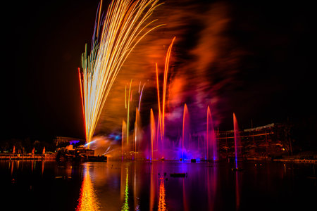Orlando, Florida. September 03, 2021. Spectaular fireworks in Electric Ocean at Seaworld (4)のeditorial素材
