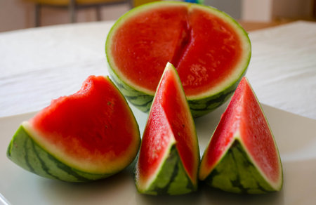 Plate with chunks of watermelon