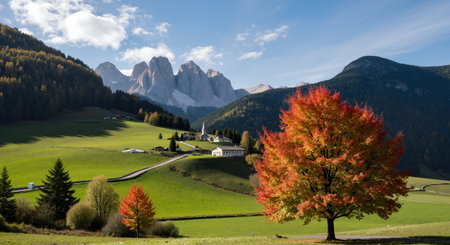 Panoramic view of the Dolomites in autumn, Italyの素材