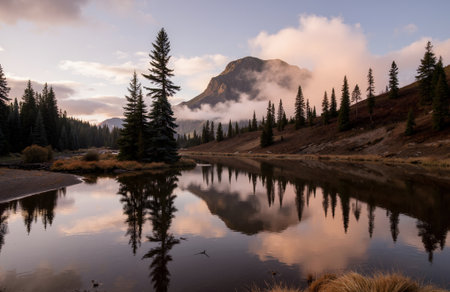 Glacier National Park, Montana, United States. Reflection in the lake.の素材