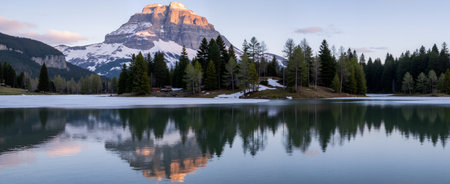 Panoramic view of Lake Misurina in Dolomites, Italyの素材