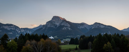 Panoramic view of the Bavarian Alps in the evening.の素材